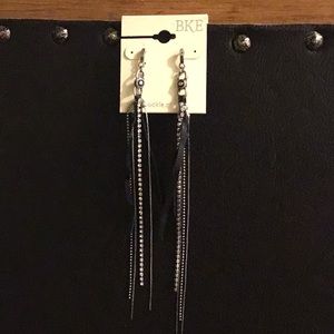 Black leather and synthetic crystal post earrings